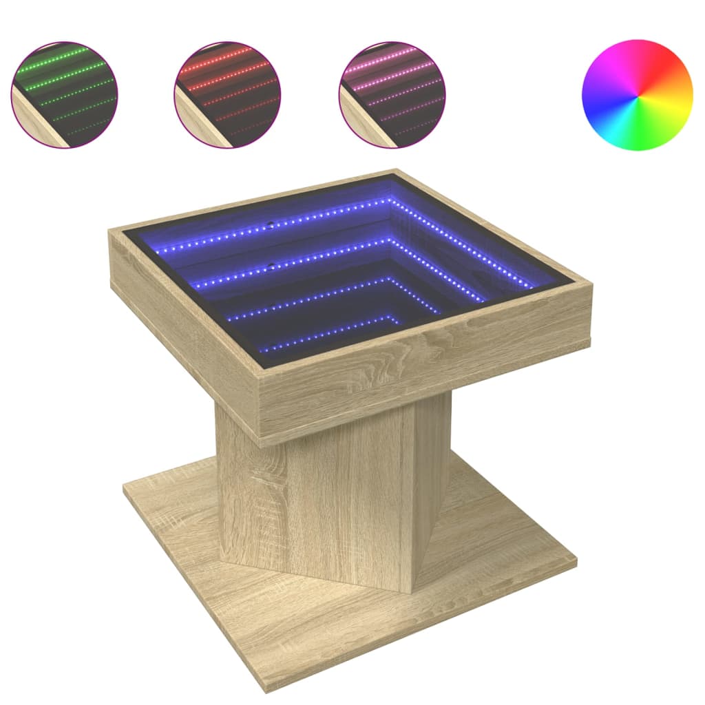 vidaXL Stolik kawowy z LED, dąb sonoma, 50x50x45 cm