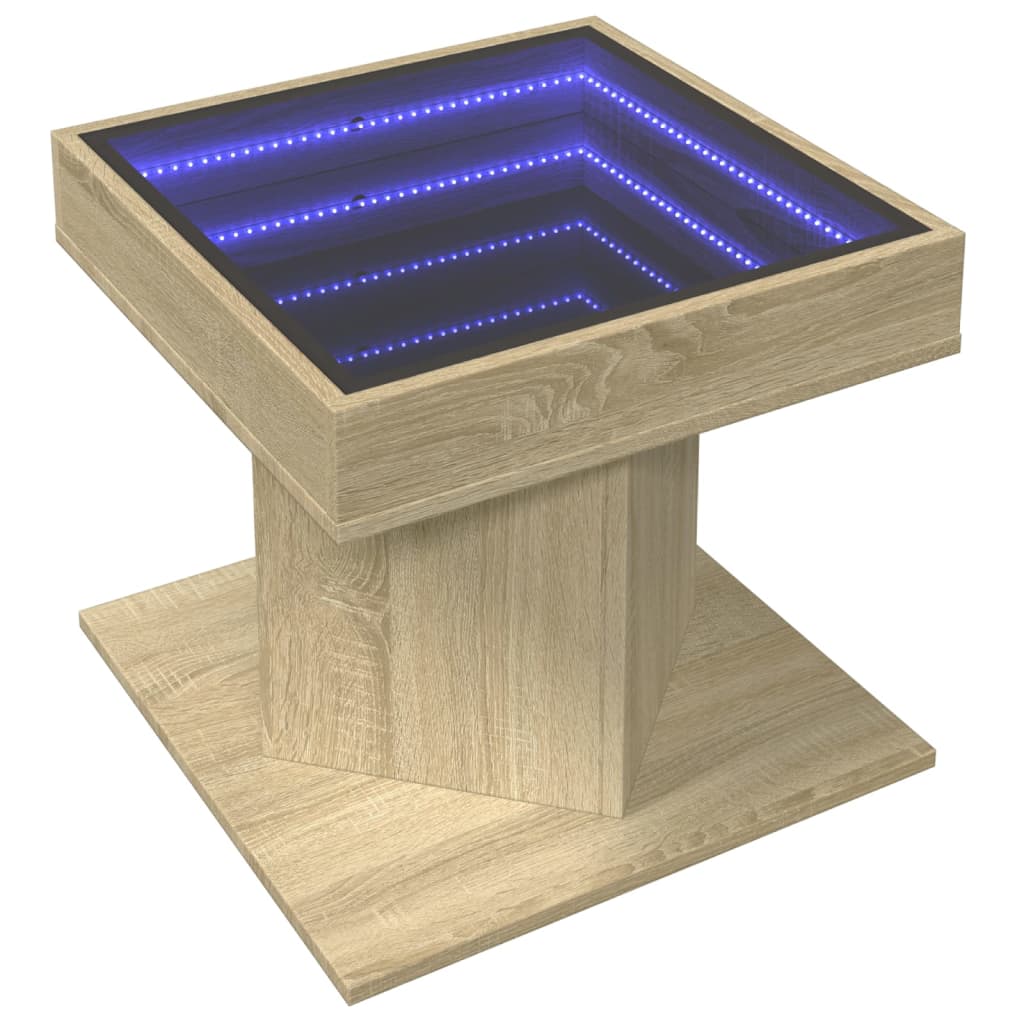 vidaXL Stolik kawowy z LED, dąb sonoma, 50x50x45 cm