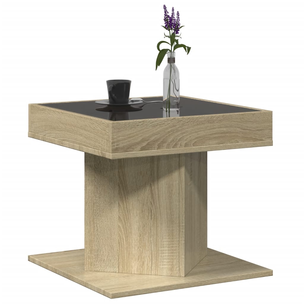 vidaXL Stolik kawowy z LED, dąb sonoma, 50x50x45 cm