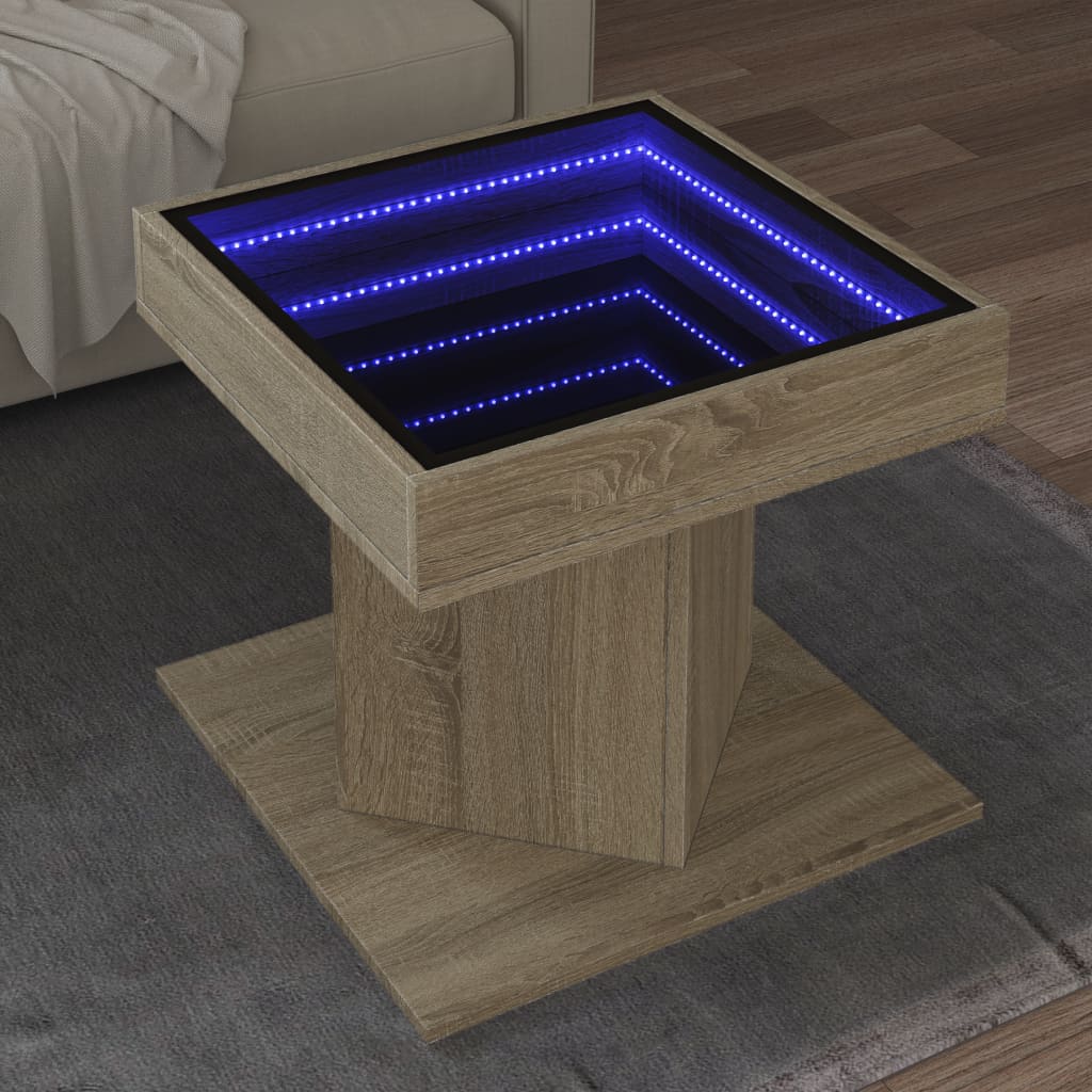 vidaXL Stolik kawowy z LED, dąb sonoma, 50x50x45 cm