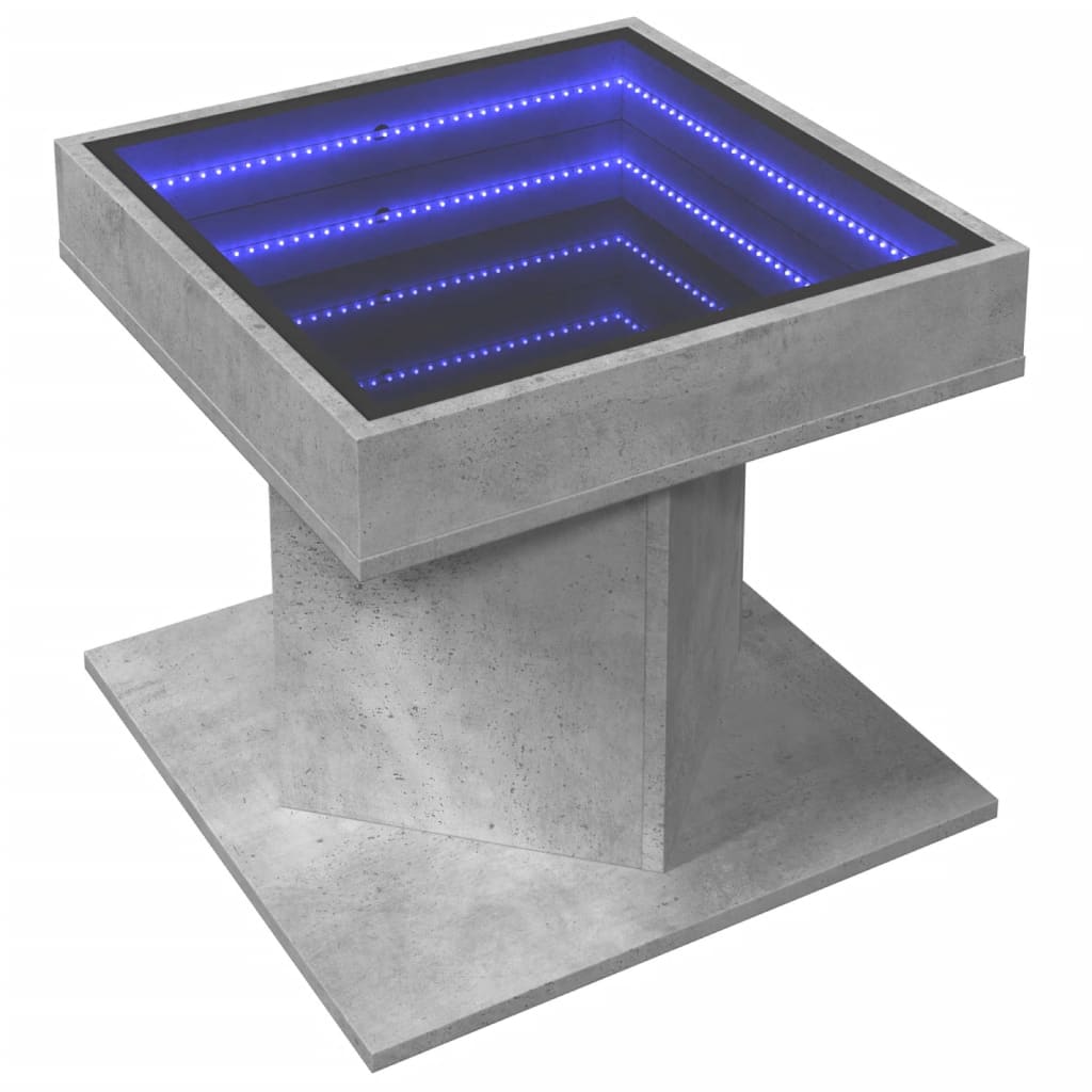 vidaXL Stolik kawowy z LED, szarość betonu, 50x50x45 cm
