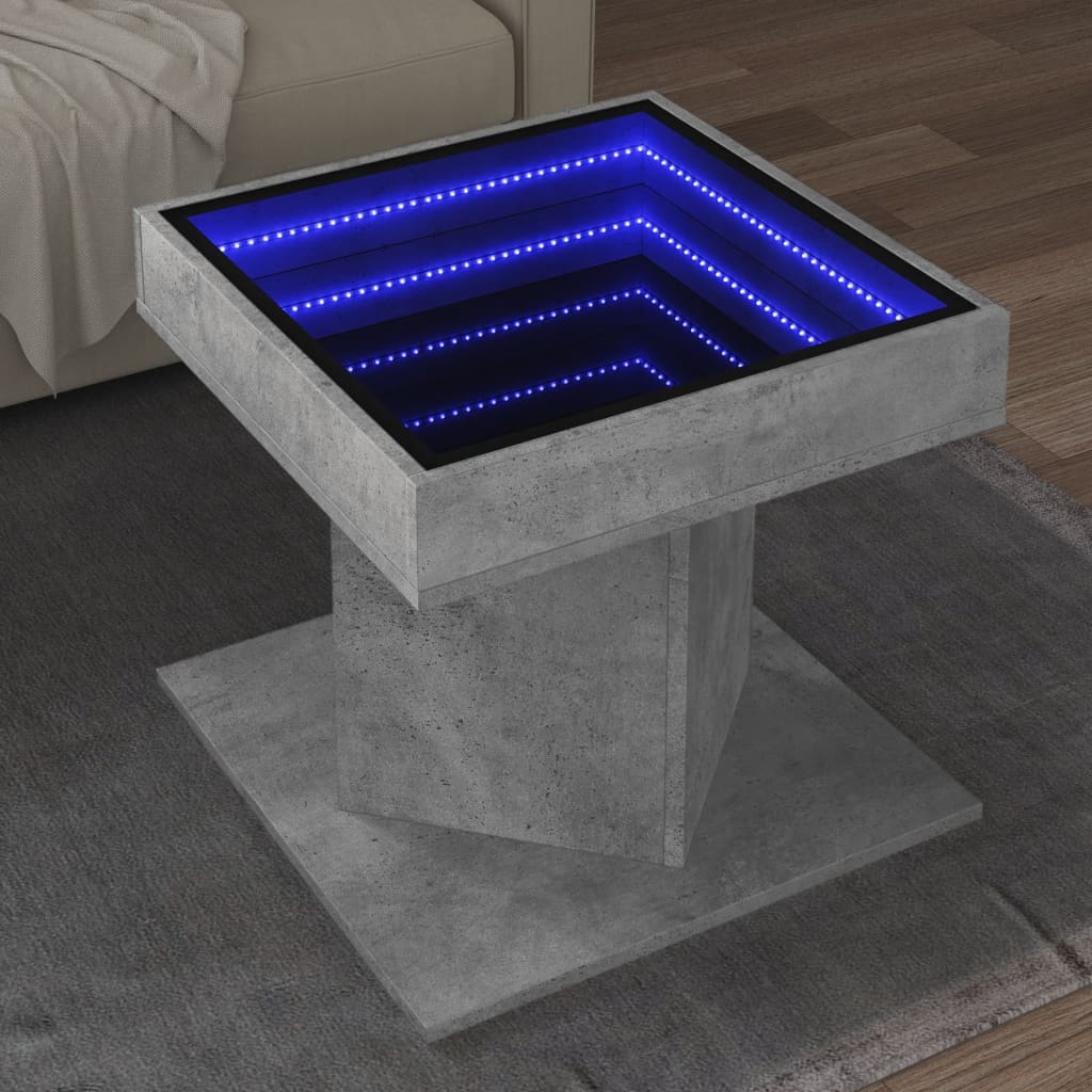 vidaXL Stolik kawowy z LED, szarość betonu, 50x50x45 cm