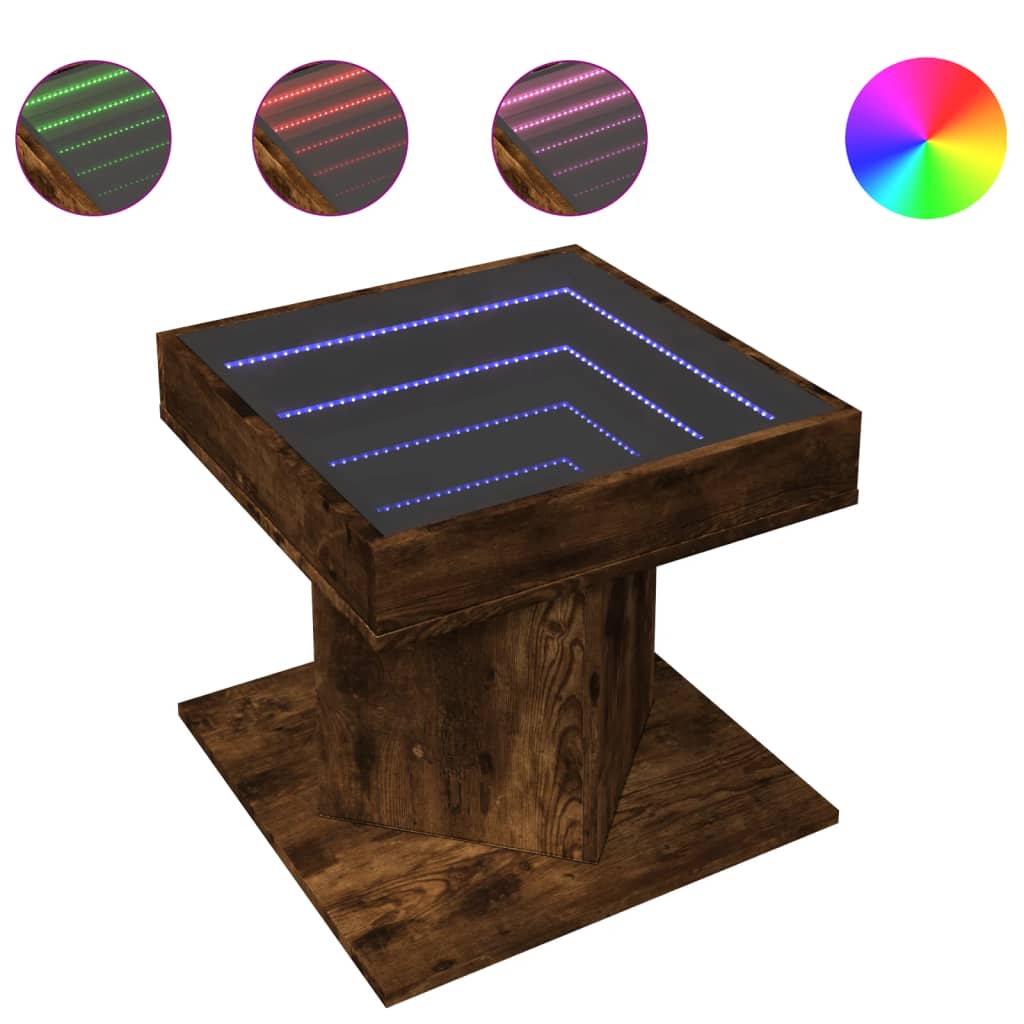 vidaXL Stolik kawowy z LED, opalany dąb, 50x50x45 cm