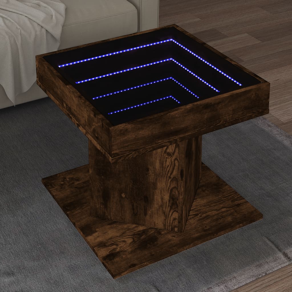 vidaXL Stolik kawowy z LED, opalany dąb, 50x50x45 cm