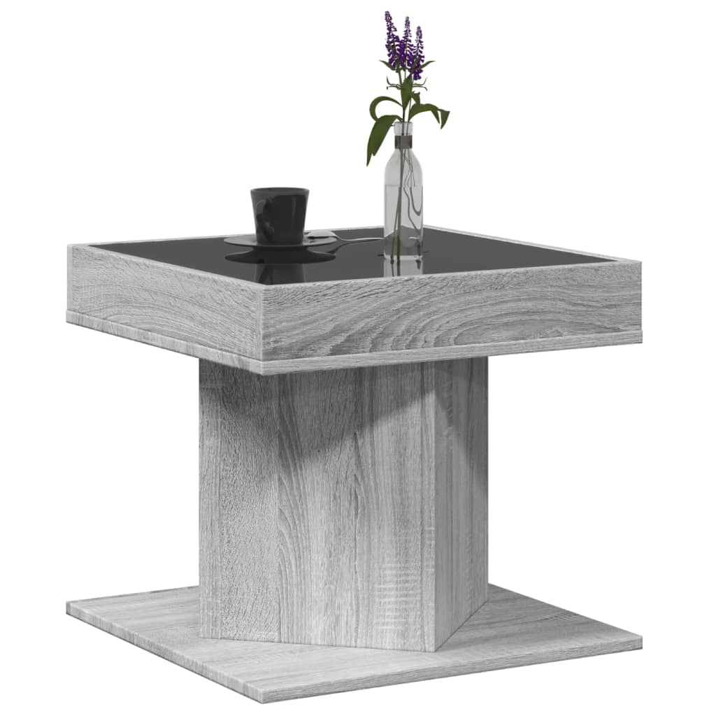 vidaXL Stolik kawowy z LED, szary dąb sonoma, 50x50x45 cm