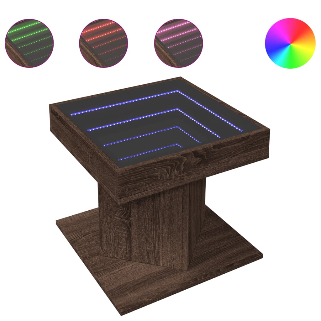 vidaXL Stolik kawowy z LED, brązowy dąb, 50x50x45 cm