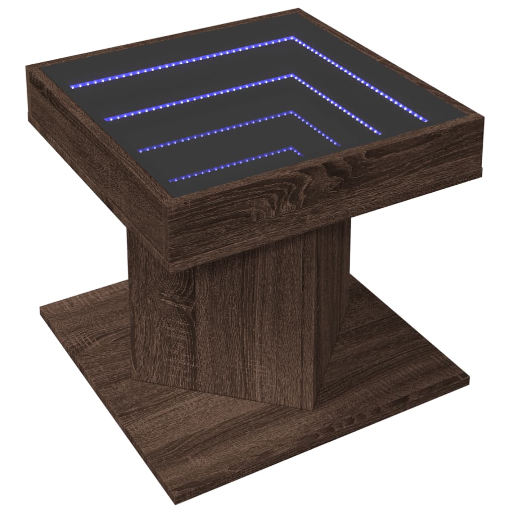 vidaXL Stolik kawowy z LED, brązowy dąb, 50x50x45 cm