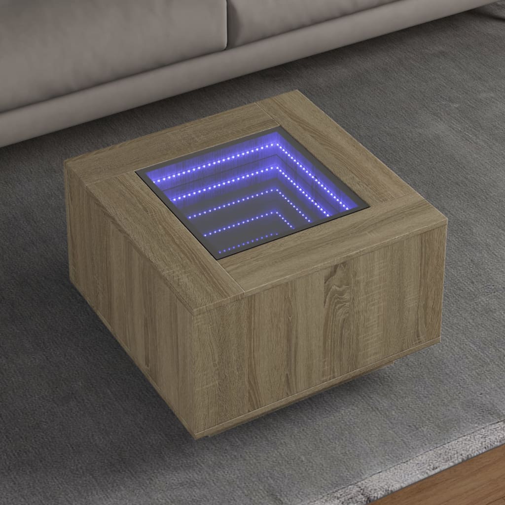 vidaXL Stolik kawowy z LED, dąb sonoma, 60x60x40 cm