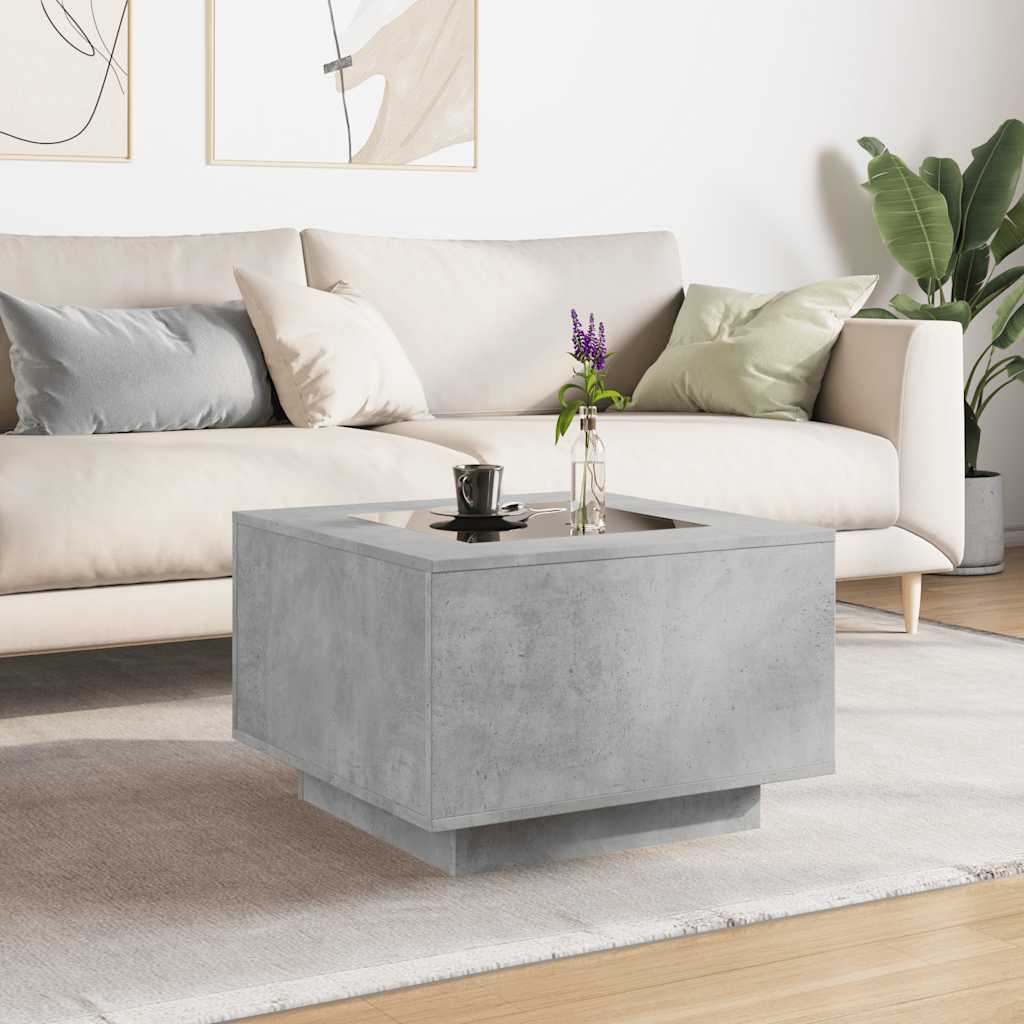 vidaXL Stolik kawowy z LED, szarość betonu, 60x60x40 cm