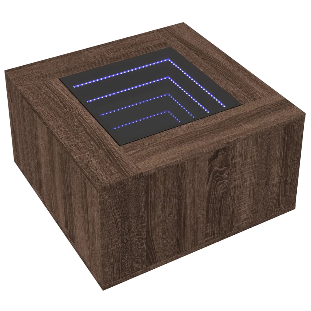 vidaXL Stolik kawowy z LED, brązowy dąb, 60x60x40 cm