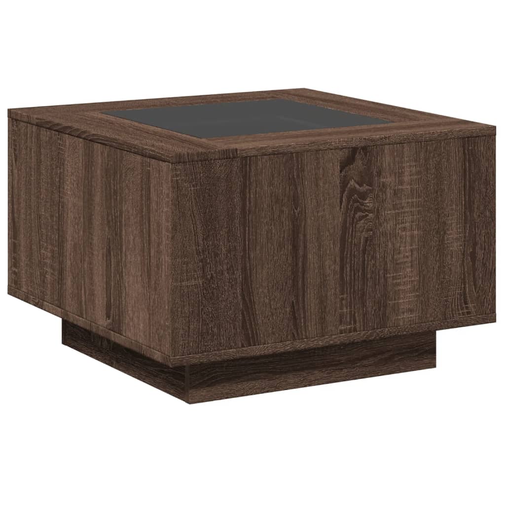 vidaXL Stolik kawowy z LED, brązowy dąb, 60x60x40 cm