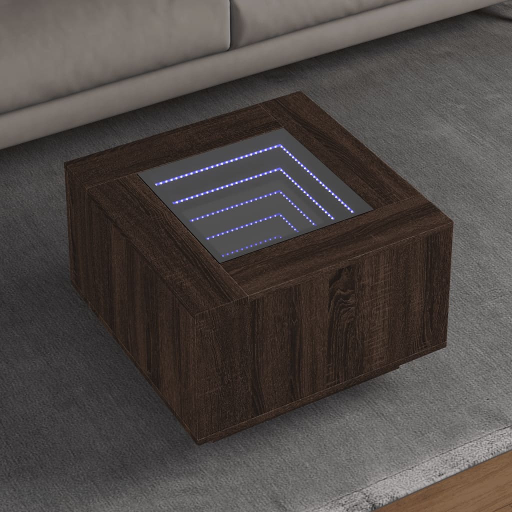 vidaXL Stolik kawowy z LED, brązowy dąb, 60x60x40 cm