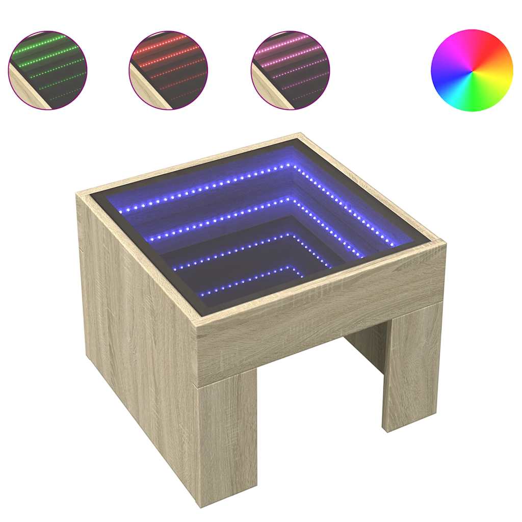 vidaXL Stolik kawowy z LED Infinity, dąb sonoma, 40x40x30 cm