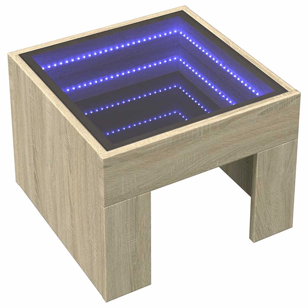 vidaXL Stolik kawowy z LED Infinity, dąb sonoma, 40x40x30 cm
