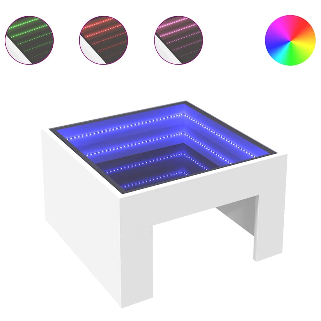 vidaXL Stolik kawowy z LED Infinity, biały, 50x50x30 cm