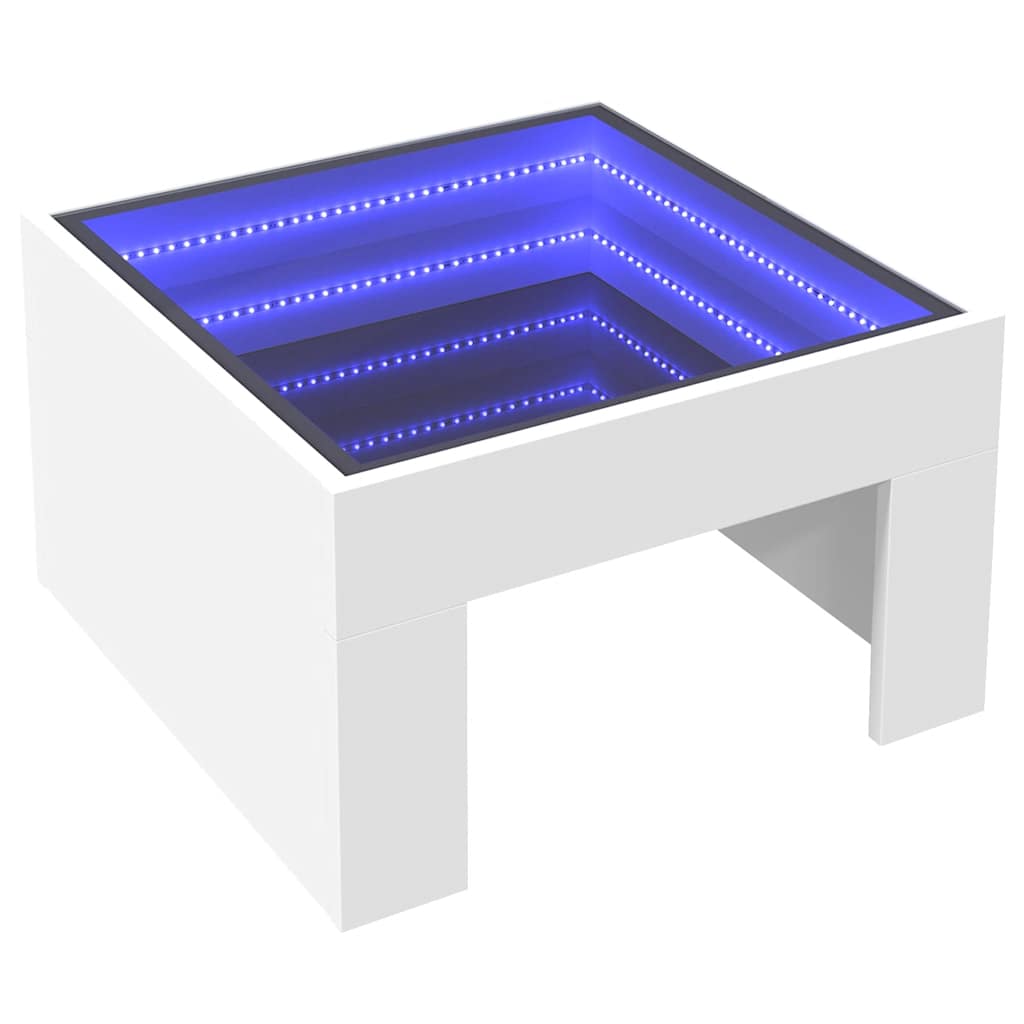 vidaXL Stolik kawowy z LED Infinity, biały, 50x50x30 cm