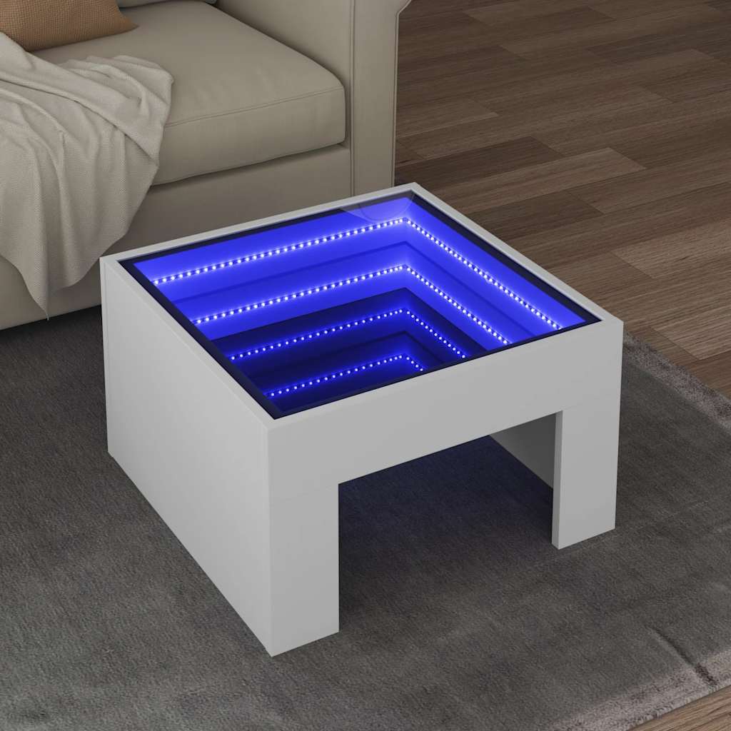 vidaXL Stolik kawowy z LED Infinity, biały, 50x50x30 cm
