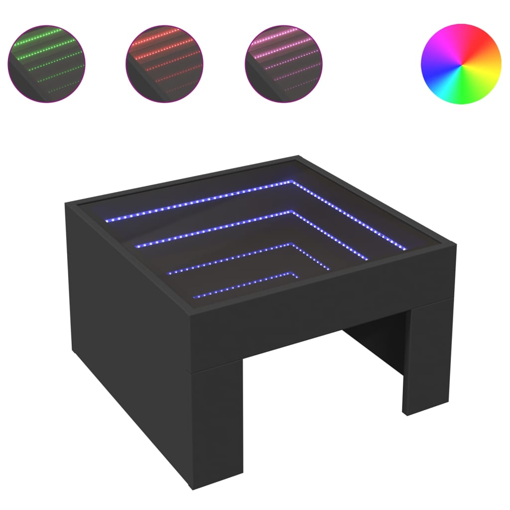 vidaXL Stolik kawowy z LED Infinity, czarny, 50x50x30 cm