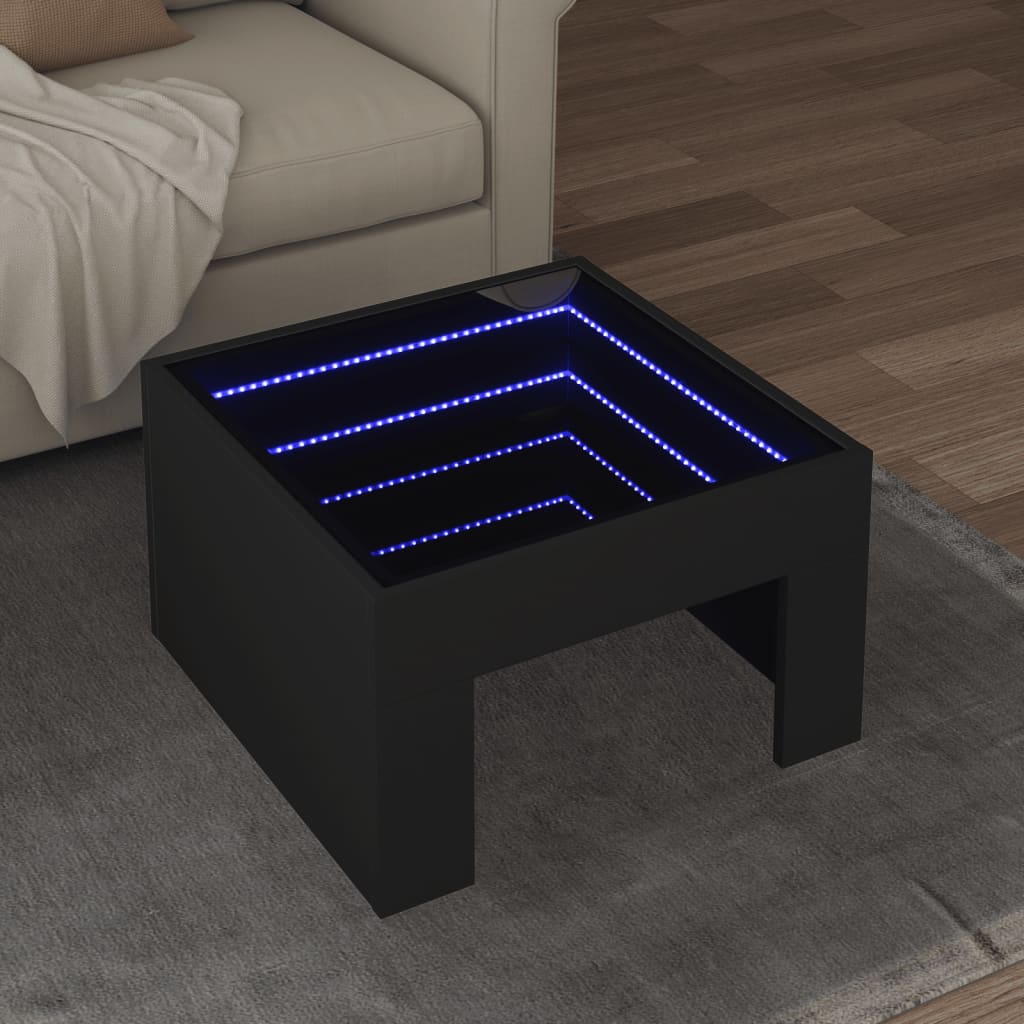 vidaXL Stolik kawowy z LED Infinity, czarny, 50x50x30 cm