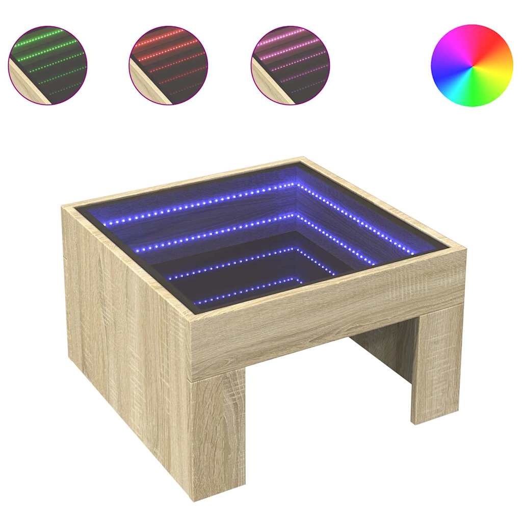 vidaXL Stolik kawowy z LED Infinity, dąb sonoma, 50x50x30 cm