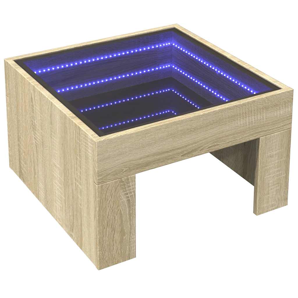 vidaXL Stolik kawowy z LED Infinity, dąb sonoma, 50x50x30 cm