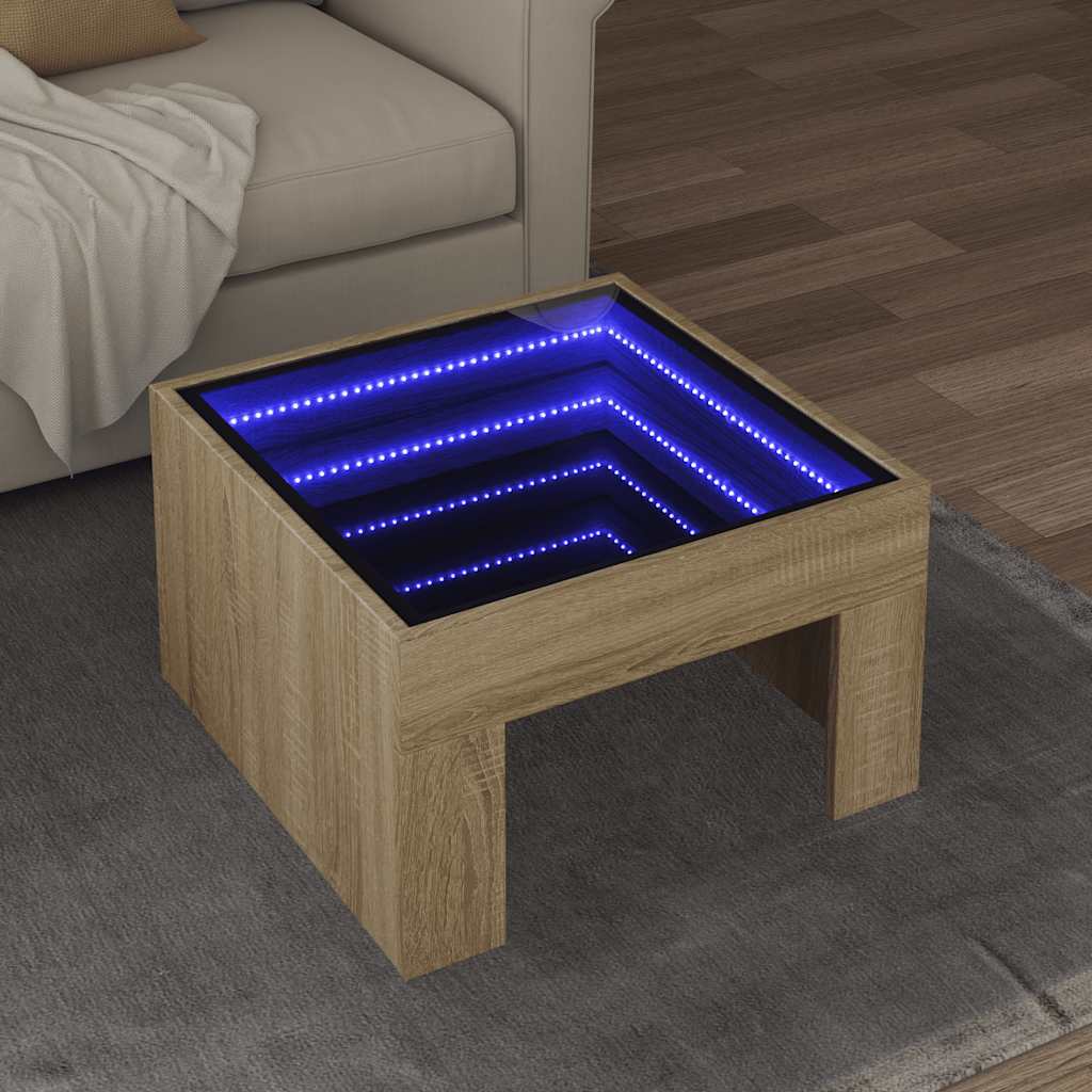 vidaXL Stolik kawowy z LED Infinity, dąb sonoma, 50x50x30 cm
