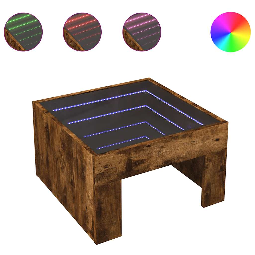 vidaXL Stolik kawowy z LED Infinity, przydymiony dąb, 50x50x30 cm