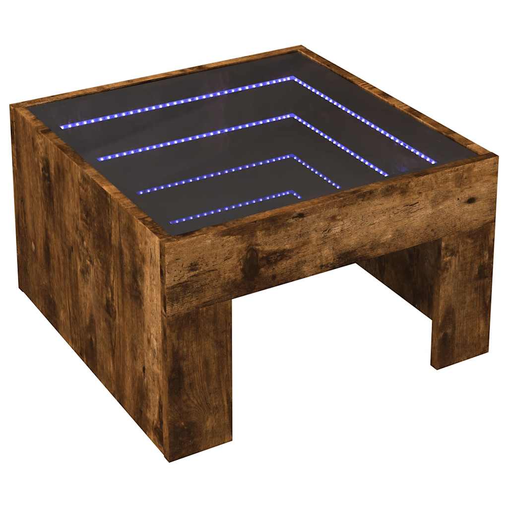 vidaXL Stolik kawowy z LED Infinity, przydymiony dąb, 50x50x30 cm