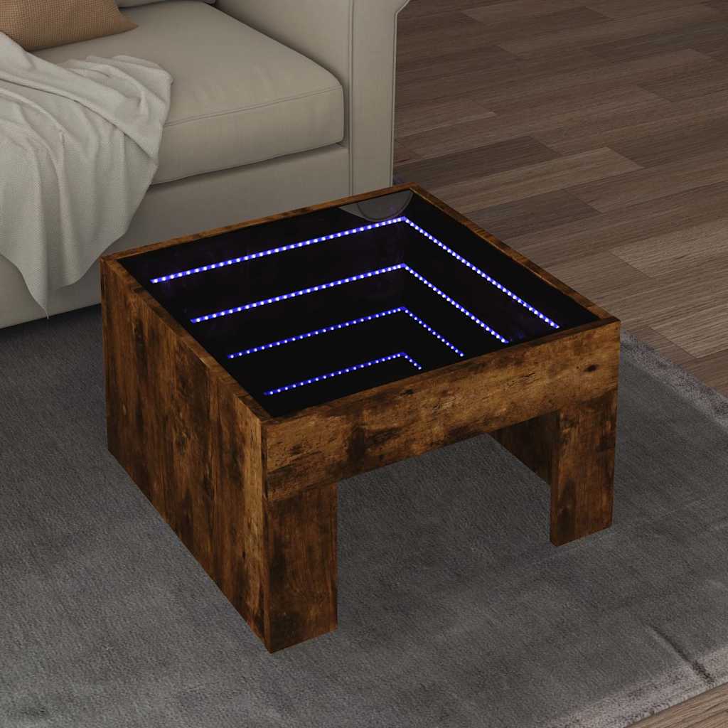 vidaXL Stolik kawowy z LED Infinity, przydymiony dąb, 50x50x30 cm