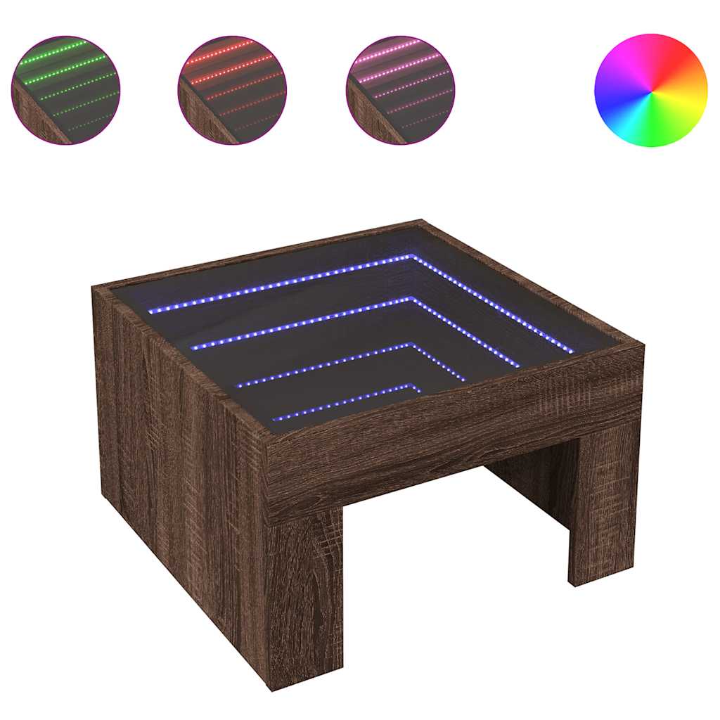 vidaXL Stolik kawowy z LED Infinity, brązowy dąb, 50x50x30 cm