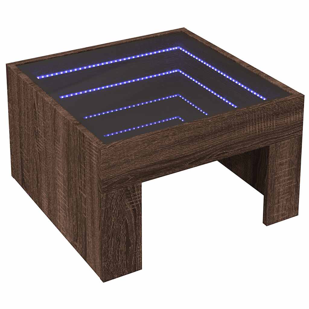 vidaXL Stolik kawowy z LED Infinity, brązowy dąb, 50x50x30 cm