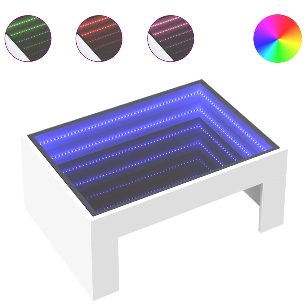 vidaXL Stolik kawowy z LED Infinity, biały, 70x50x30 cm