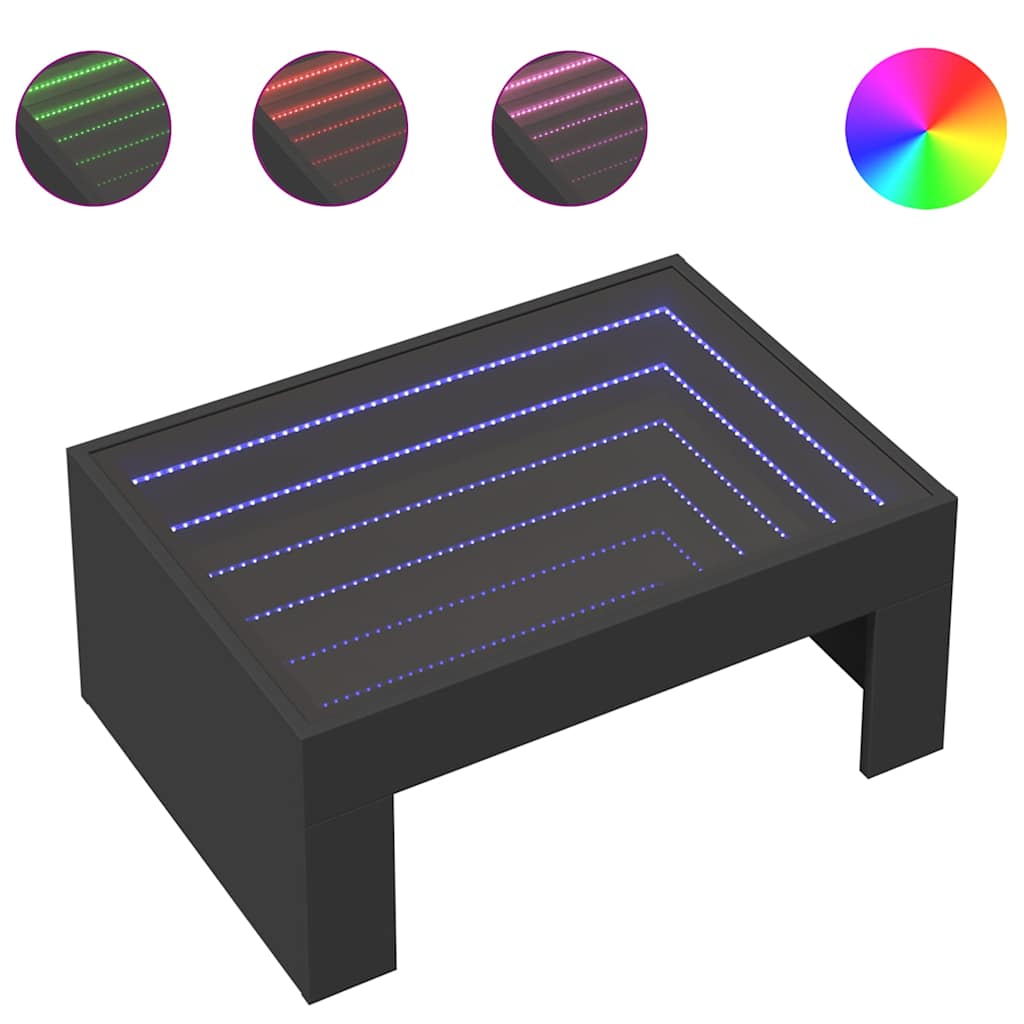 vidaXL Stolik kawowy z LED Infinity, czarny, 70x50x30 cm
