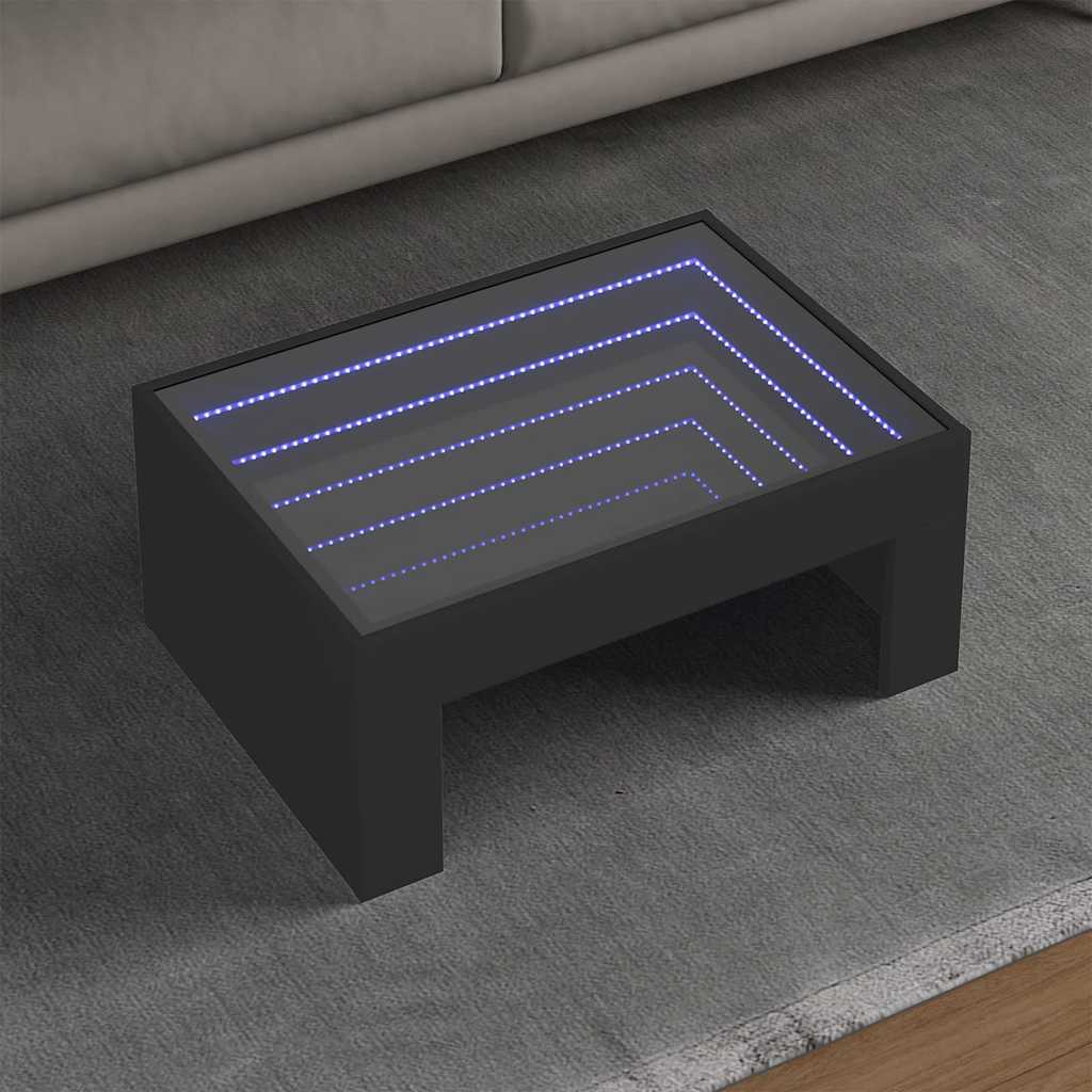 vidaXL Stolik kawowy z LED Infinity, czarny, 70x50x30 cm