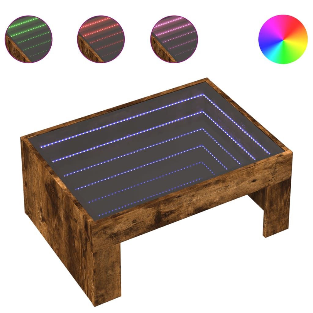 vidaXL Stolik kawowy z LED Infinity, przydymiony dąb, 70x50x30 cm
