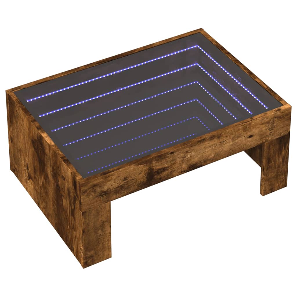 vidaXL Stolik kawowy z LED Infinity, przydymiony dąb, 70x50x30 cm
