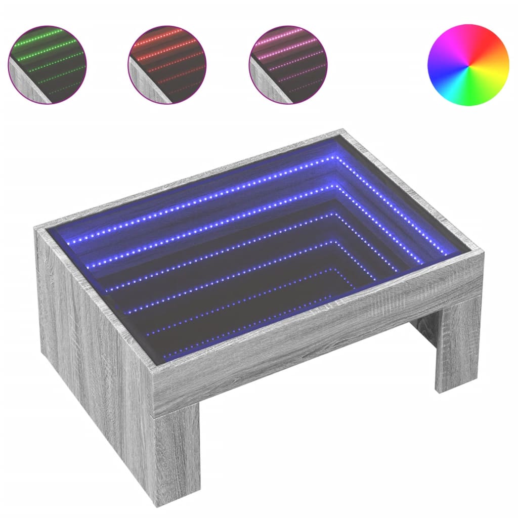 vidaXL Stolik kawowy z LED Infinity, szary dąb sonoma, 70x50x30 cm