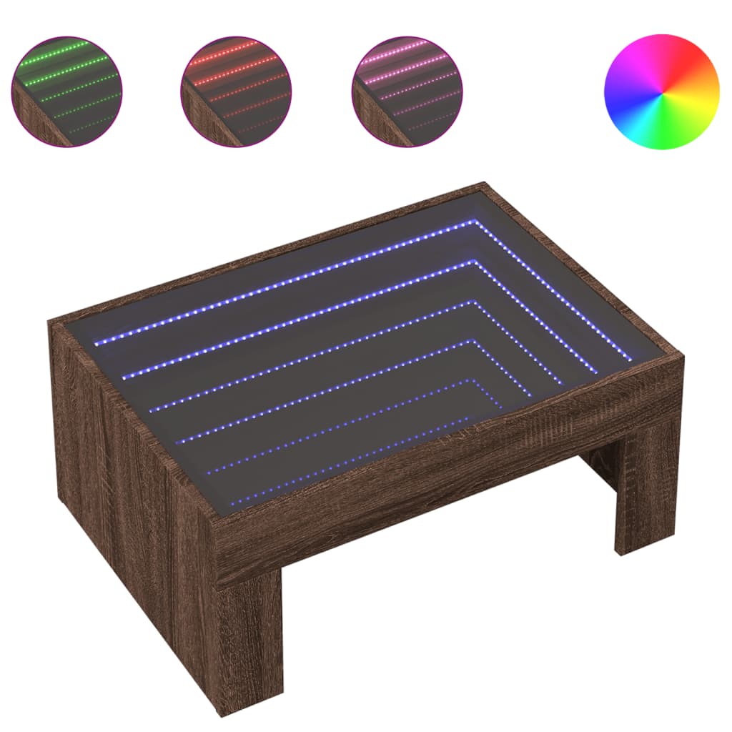 vidaXL Stolik kawowy z LED Infinity, brązowy dąb, 70x50x30 cm