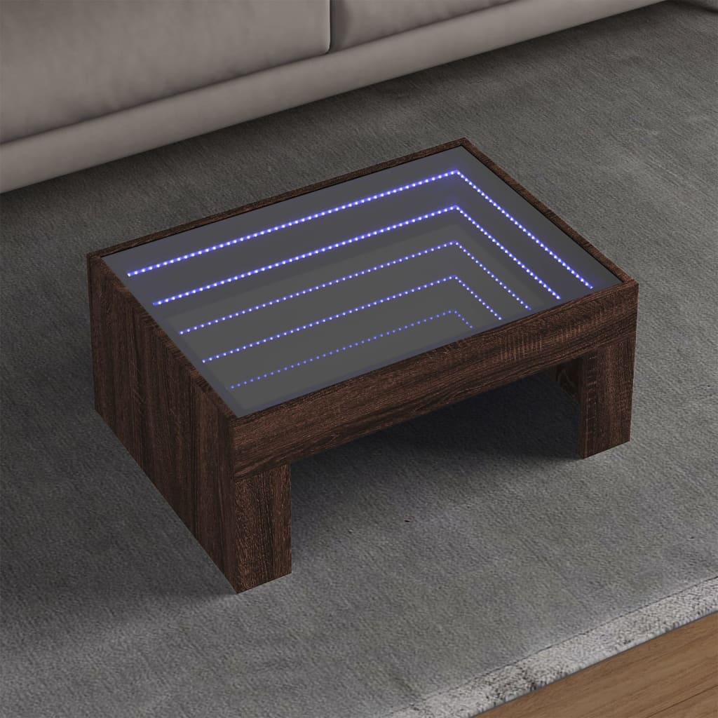 vidaXL Stolik kawowy z LED Infinity, brązowy dąb, 70x50x30 cm