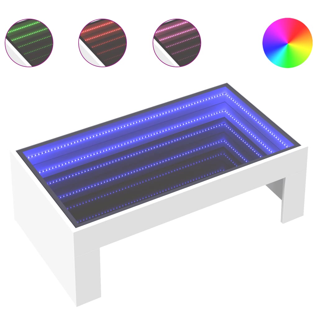 vidaXL Stolik kawowy z LED Infinity, biały, 90x50x30 cm