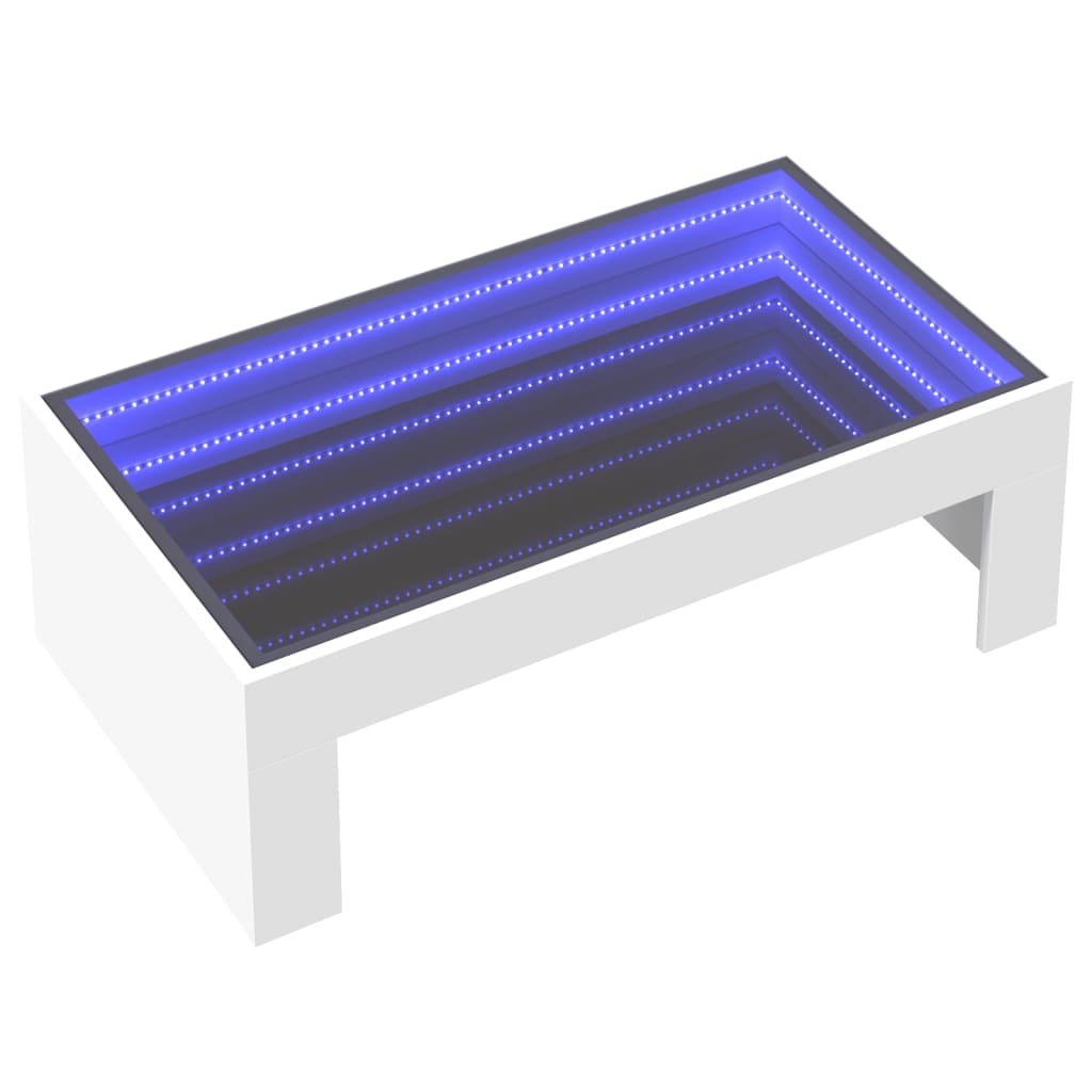 vidaXL Stolik kawowy z LED Infinity, biały, 90x50x30 cm