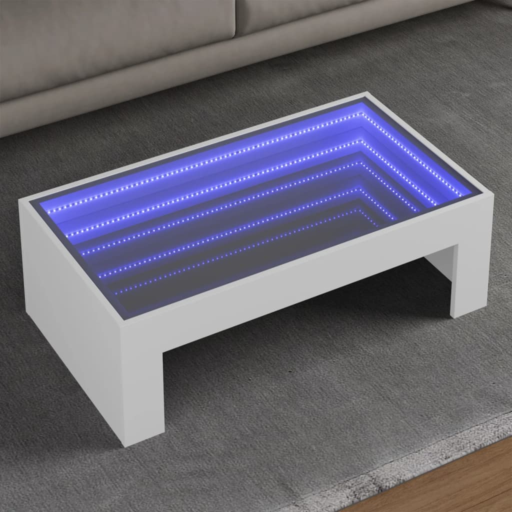 vidaXL Stolik kawowy z LED Infinity, biały, 90x50x30 cm
