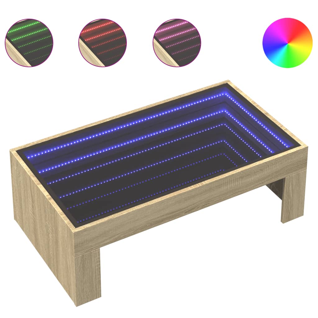 vidaXL Stolik kawowy z LED Infinity, dąb sonoma, 90x50x30 cm