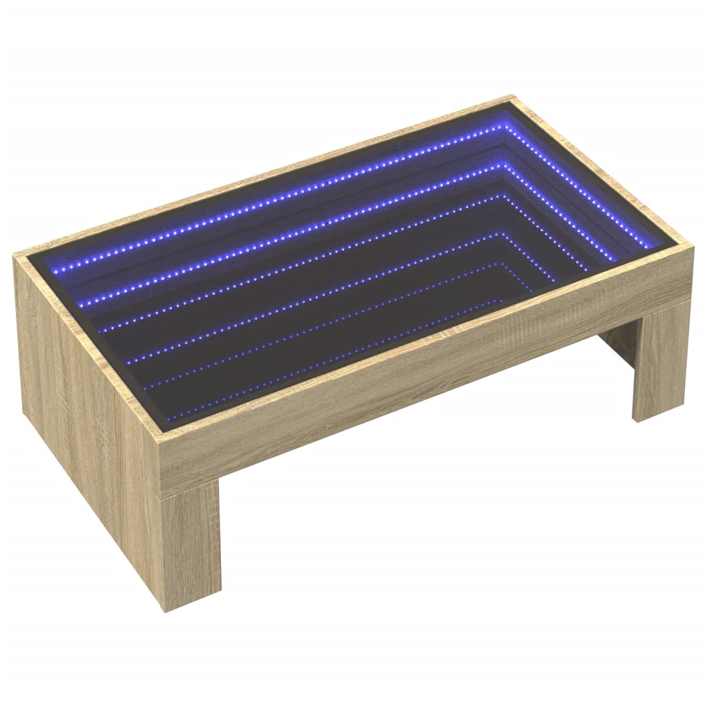 vidaXL Stolik kawowy z LED Infinity, dąb sonoma, 90x50x30 cm
