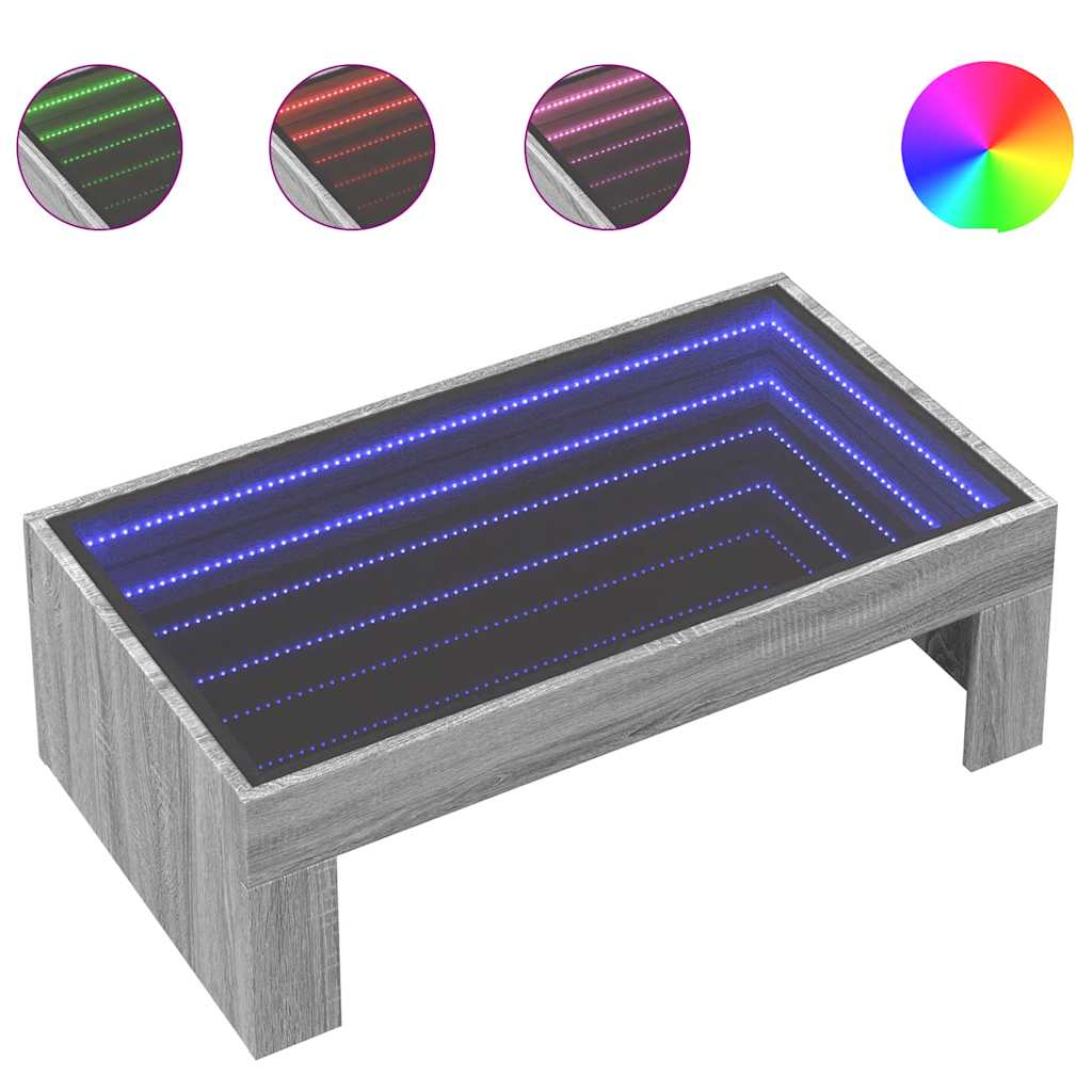 vidaXL Stolik kawowy z LED Infinity, szary dąb sonoma, 90x50x30 cm