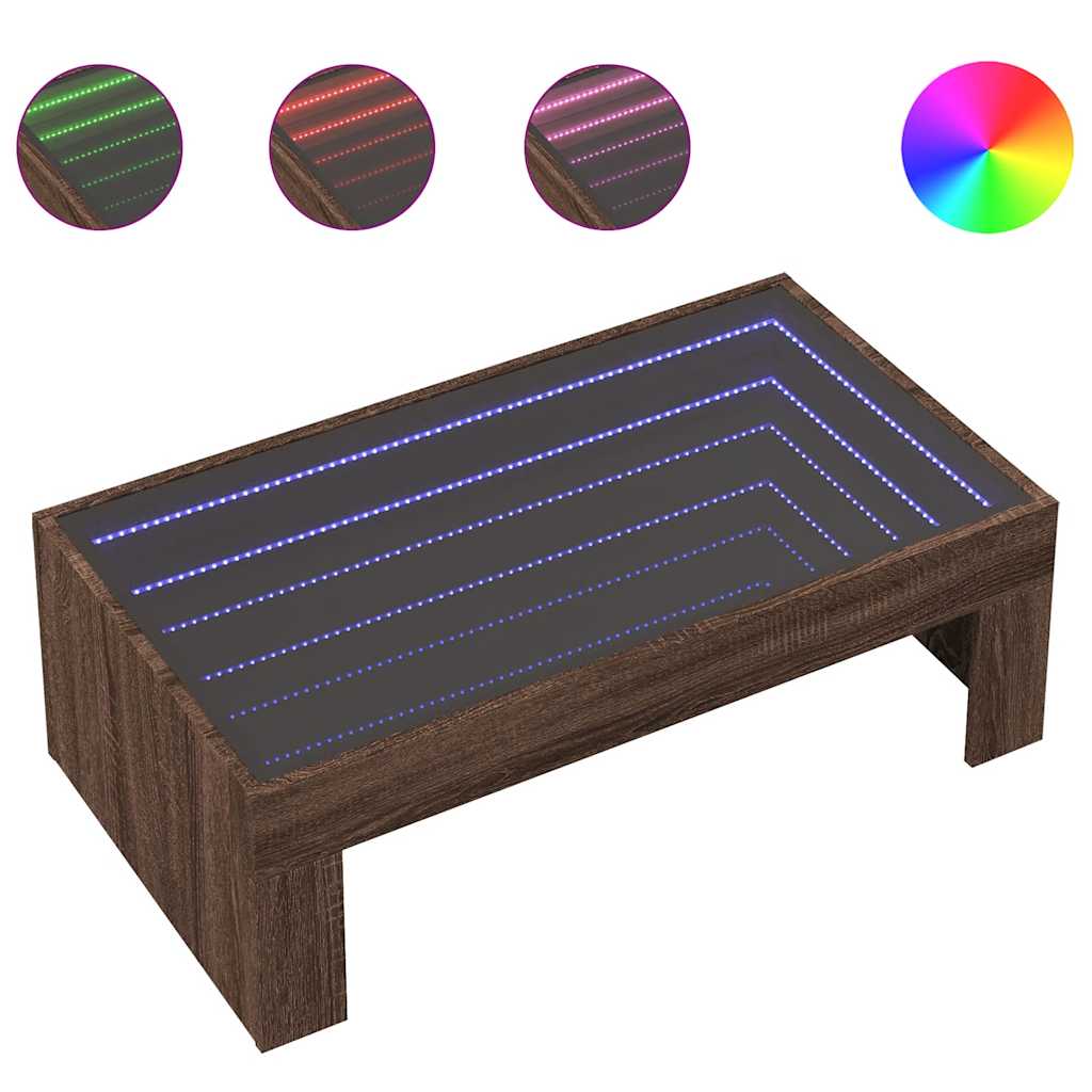 vidaXL Stolik kawowy z LED Infinity, brązowy dąb, 90x50x30 cm
