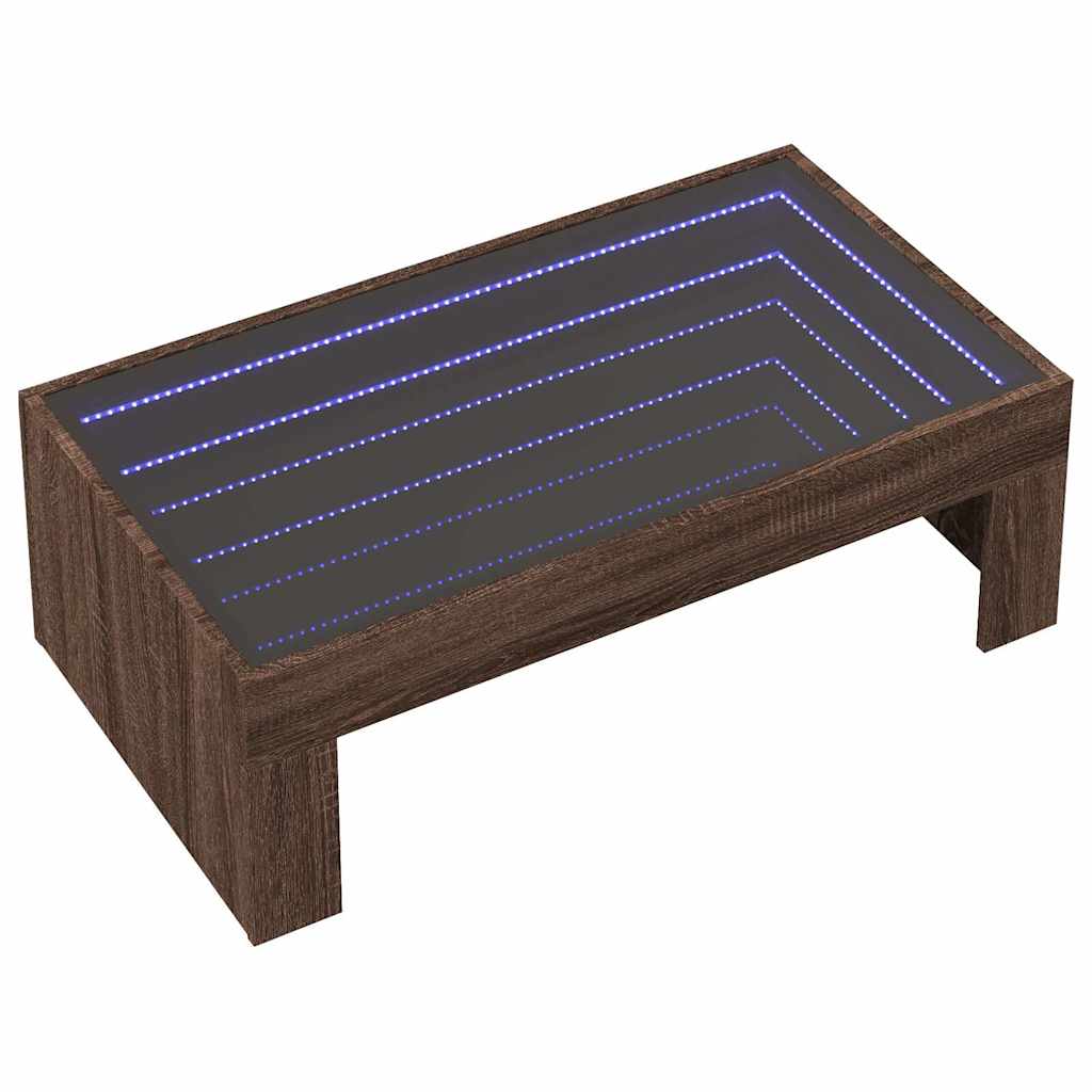 vidaXL Stolik kawowy z LED Infinity, brązowy dąb, 90x50x30 cm