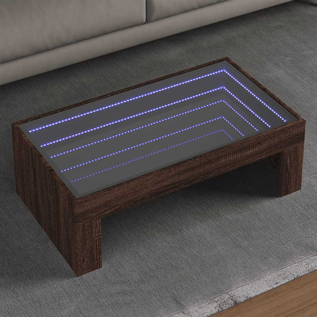 vidaXL Stolik kawowy z LED Infinity, brązowy dąb, 90x50x30 cm
