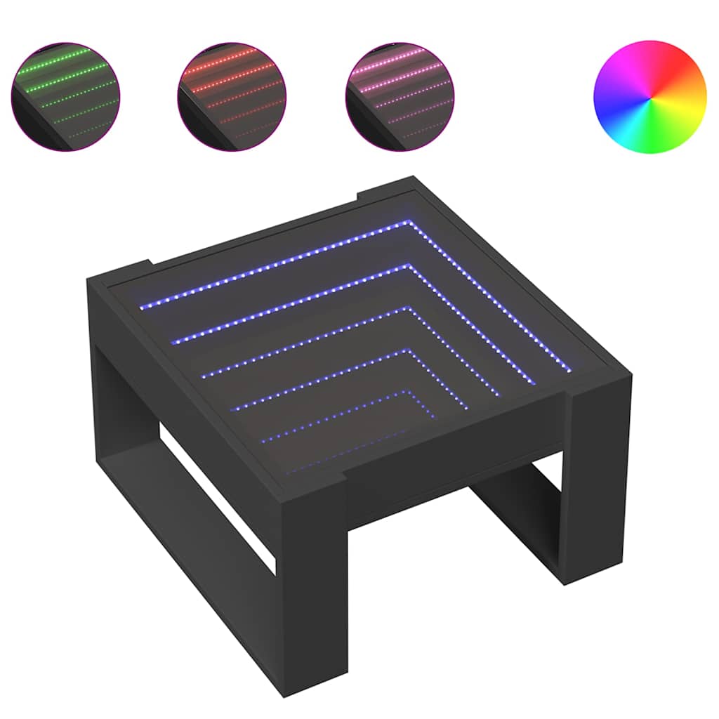 vidaXL Stolik kawowy z LED Infinity, czarny, 50x53x30 cm