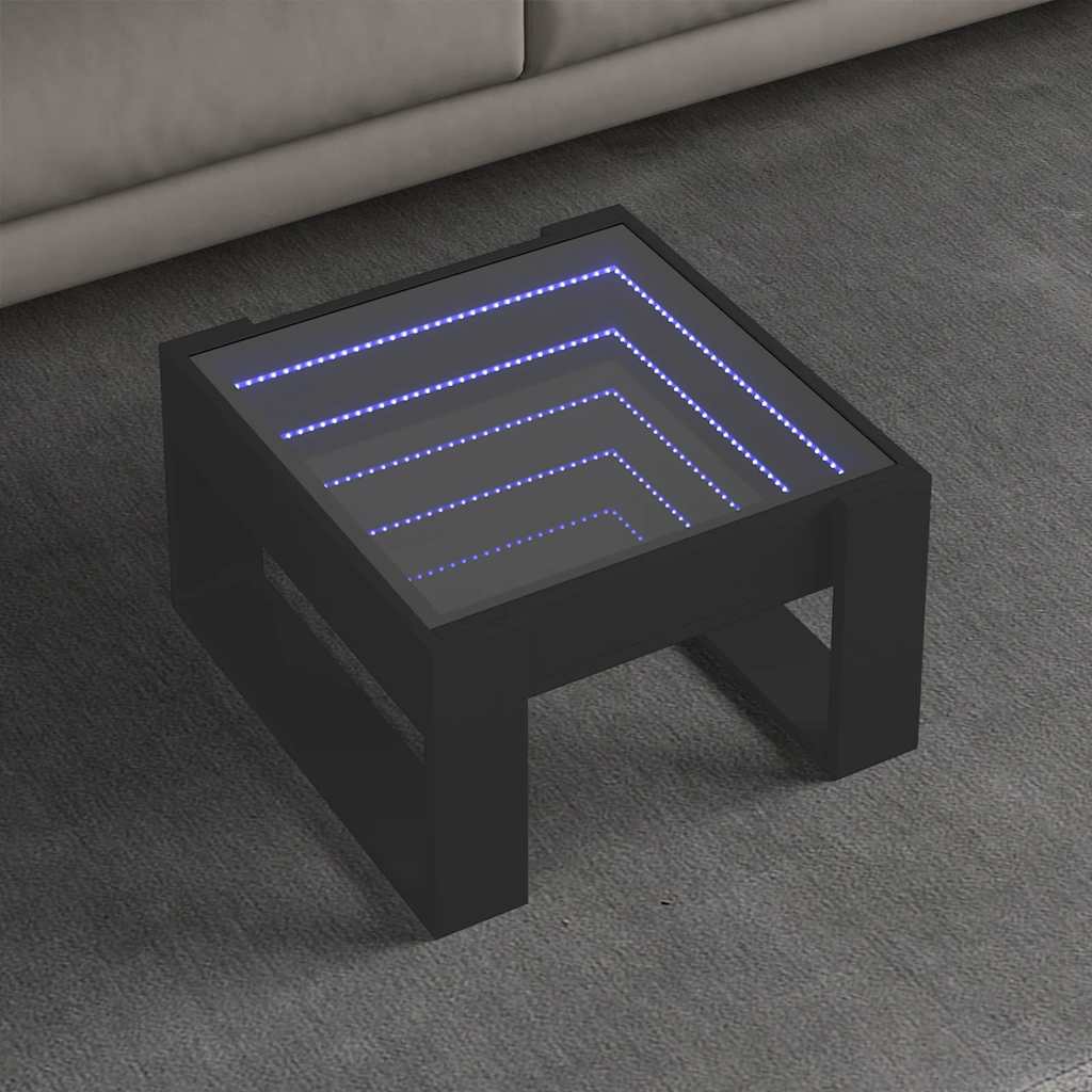 vidaXL Stolik kawowy z LED Infinity, czarny, 50x53x30 cm